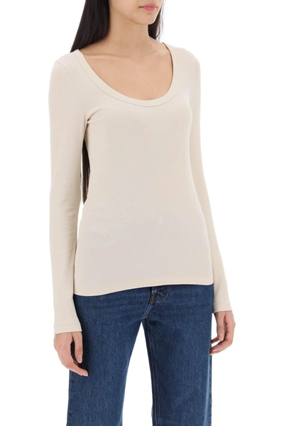 Shop Totême Toteme Scoop Neck Long Sleeve Rib Top