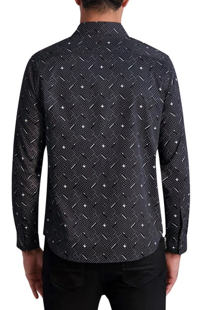 Shop Karl Lagerfeld Geo Print Long Sleeve Stretch Cotton Button-up Shirt In Black