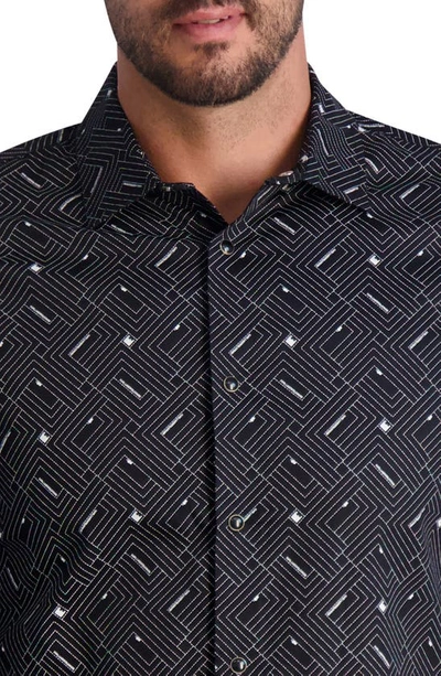 Shop Karl Lagerfeld Geo Print Long Sleeve Stretch Cotton Button-up Shirt In Black