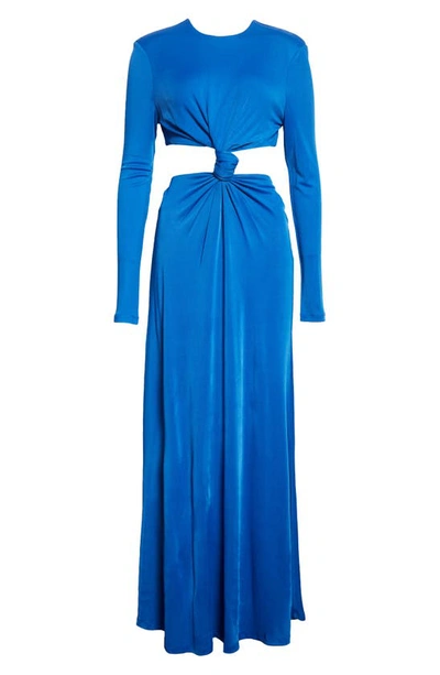 Shop Farm Rio Knotted Cutout Long Sleeve Dress In Medium Blue