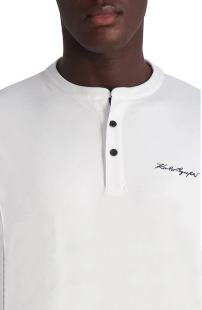 Shop Karl Lagerfeld Signature Long Sleeve Henley T-shirt In White