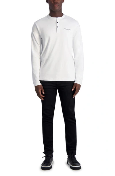 Shop Karl Lagerfeld Paris Signature Long Sleeve Henley T-shirt In White