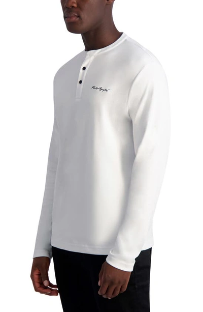 Shop Karl Lagerfeld Signature Long Sleeve Henley T-shirt In White