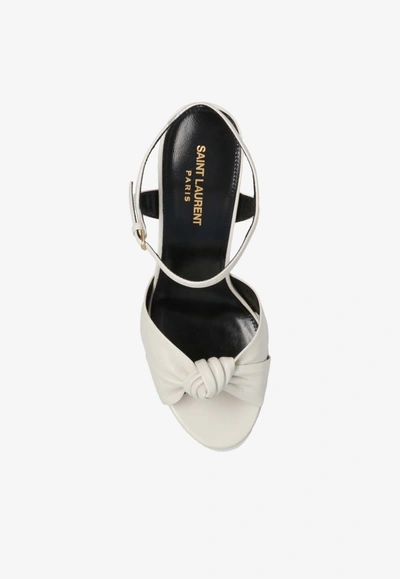 Shop Saint Laurent Bianca 125 Leather Platform Sandals In Pearl