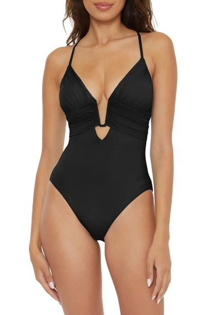 Shop Becca Color Code Plunge One-piece Swimsuit In Black