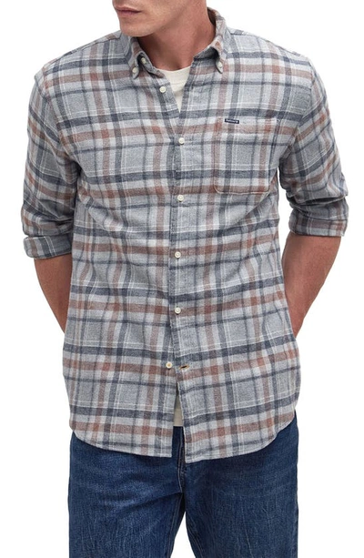 Shop Barbour Eddleston Flannel Button-down Shirt In Grey Marl