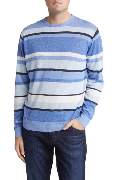 Shop Peter Millar Crown Crafted Serene Stripe Linen & Merino Wool Sweater In Tahoe Blue