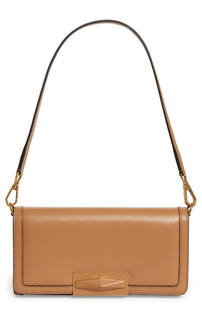 Shop Jimmy Choo Mini Diamond Leather Shoulder Bag In Biscuit/ Gold