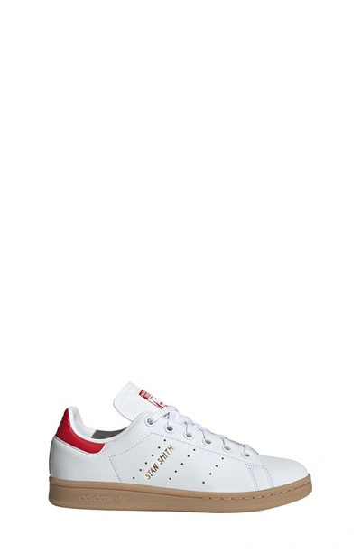 Shop Adidas Originals Kids' Stan Smith Low Top Sneaker In White/ Better Scarlet/ Gum