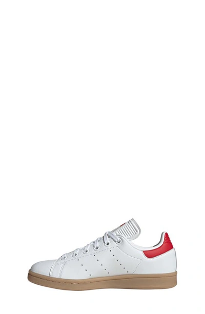 Shop Adidas Originals Kids' Stan Smith Low Top Sneaker In White/ Better Scarlet/ Gum
