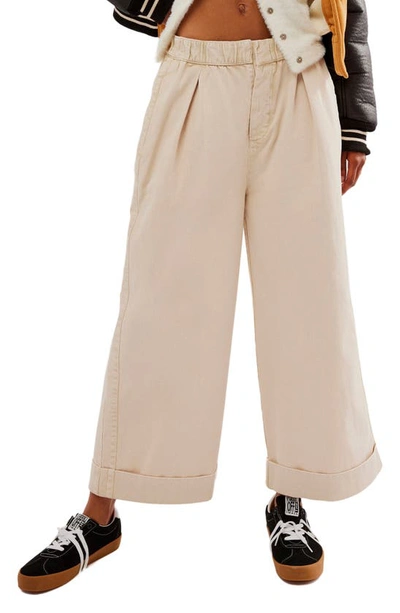 Shop Free People After Love Roll Cuff Wide Leg Pants In Sandshell