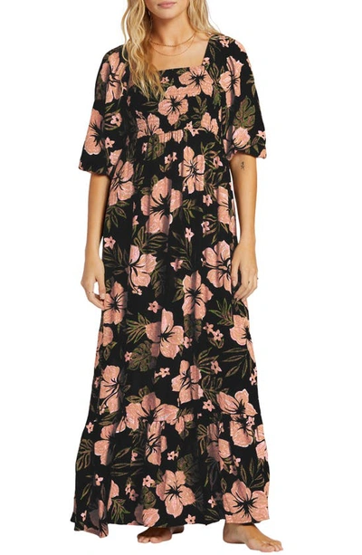 Shop Billabong Full Bloom Smocked Maxi Dress In Black Sands