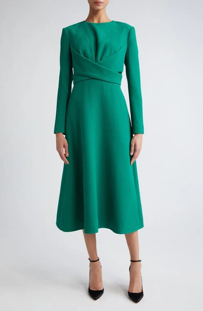 Emilia Wickstead Elta Crepe Flared Midi Dress In Jade Green