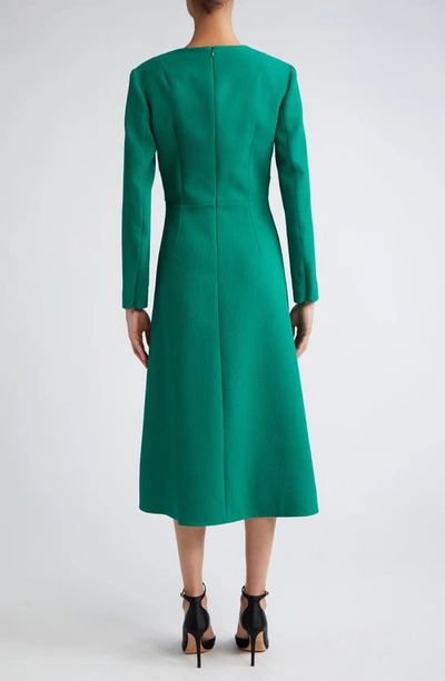 Shop Emilia Wickstead Elta Wrap Front Long Sleeve Double Crepe Midi Dress In Jade Green