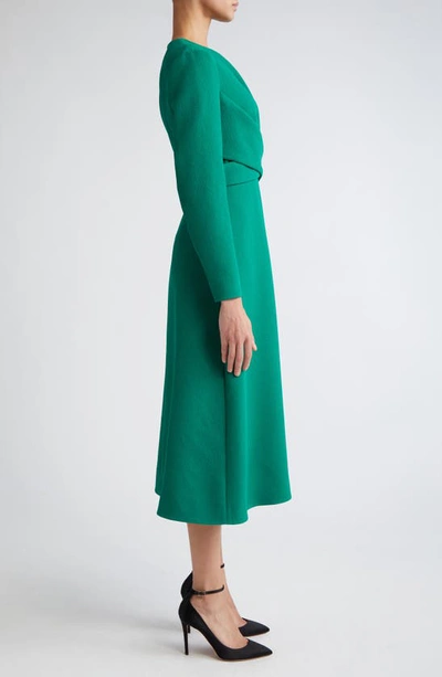 Shop Emilia Wickstead Elta Wrap Front Long Sleeve Double Crepe Midi Dress In Jade Green