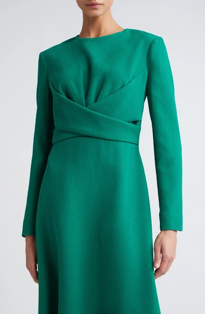 Shop Emilia Wickstead Elta Wrap Front Long Sleeve Double Crepe Midi Dress In Jade Green