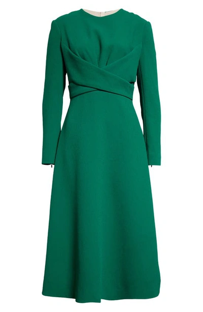 Shop Emilia Wickstead Elta Wrap Front Long Sleeve Double Crepe Midi Dress In Jade Green