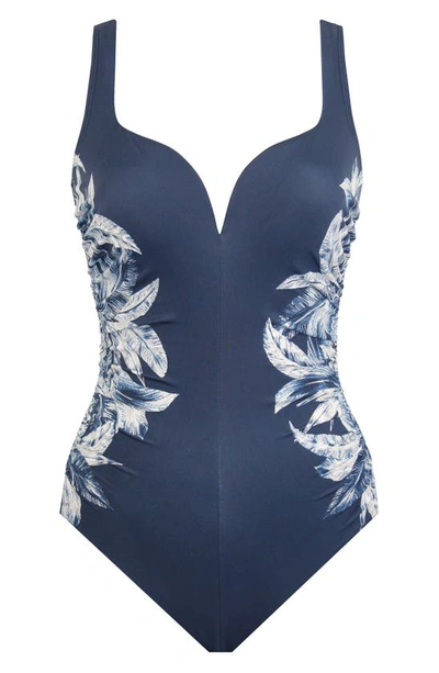 Shop Miraclesuit Tropica Toile Temptress One-piece Swimsuit In Midnght Blue