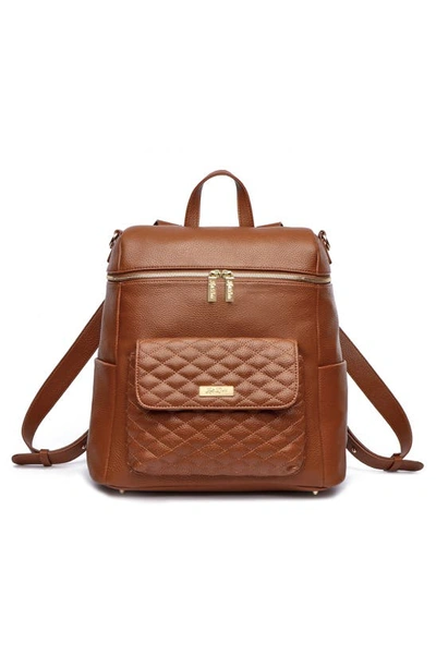 Luli Bebe Monaco Faux Leather Diaper Backpack In Caramel Brown