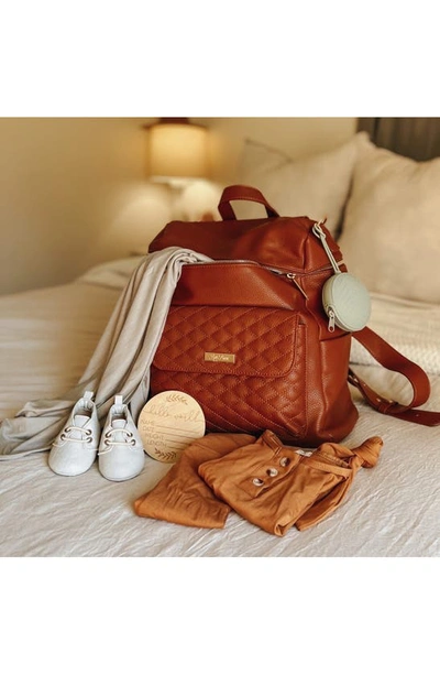 Luli Bebe Monaco Faux Leather Diaper Backpack In Caramel Brown