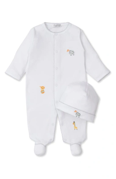Shop Kissy Kissy Animal Embroidered Pima Cotton Footie & Hat Set In White/ Silver