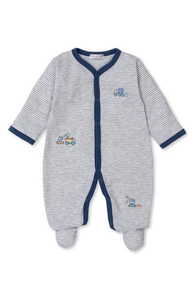 Shop Kissy Kissy Embroidered Stripe Pima Cotton Blend Footie In Grey