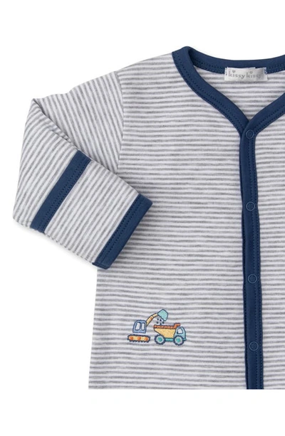 Shop Kissy Kissy Embroidered Stripe Pima Cotton Blend Footie In Grey