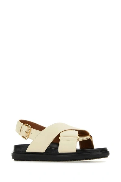 Shop Marni Woman Ivory Leather Fussbett Sandals In White