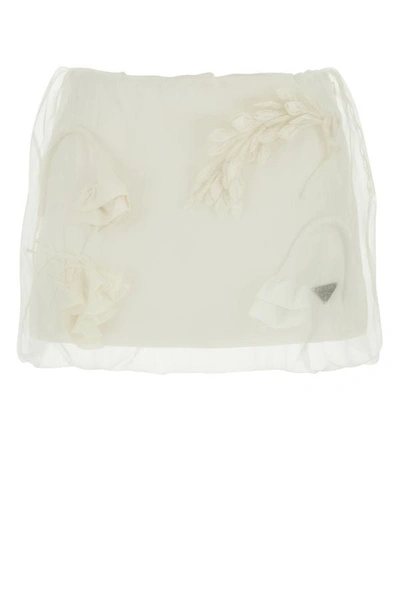 Shop Prada Woman White Satin And Organza Mini Skirt