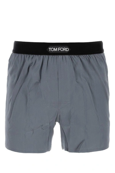Shop Tom Ford Man Dark Grey Satin Boxer In Gray