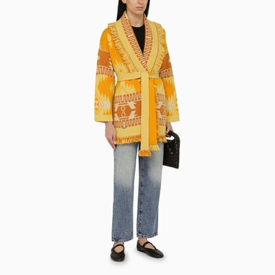 Shop Alanui Yellow/orange Cashmere Cardigan With Belt