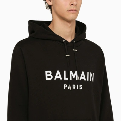 Shop Balmain Black Hoodie With Logo