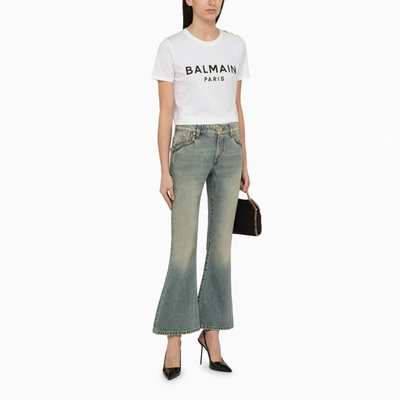 Shop Balmain Washed Effect Cropped Denim Jeans