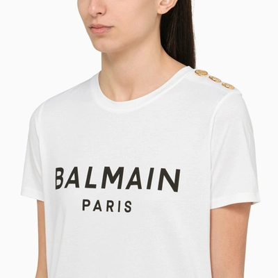 Shop Balmain White Crew Neck T Shirt With Logo