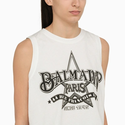 Shop Balmain White Crew Neck Tank Top With Logo