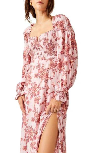 Shop Free People Jaymes Floral Smocked Long Sleeve Maxi Dress In Lilac Combo