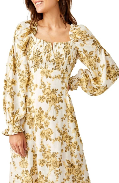 Shop Free People Jaymes Floral Smocked Long Sleeve Maxi Dress In Pastry Cream Combo