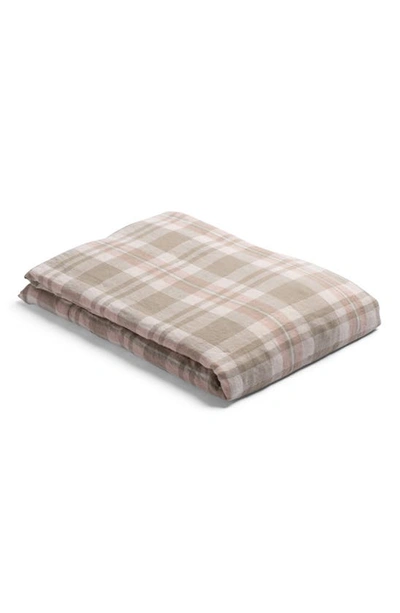 Shop Piglet In Bed Check Linen Flat Sheet In Taupe Check