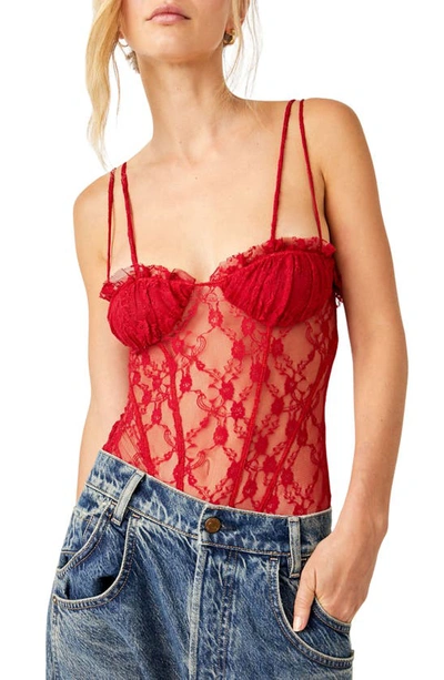 Shop Free People If You Dare Lace Bodysuit In Cranberry