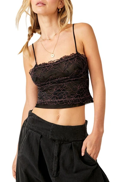 Shop Free People Intimately Fp Double Date Embroidered Mesh Crop Camisole In Black Combo