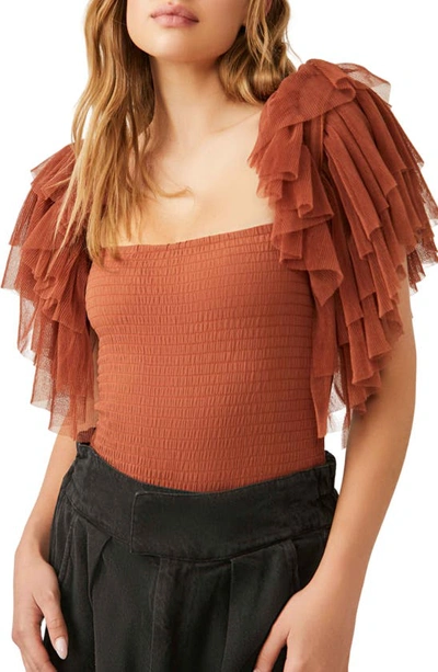 Shop Free People Kill The Lights Tiered Sleeve Bodysuit In Brown