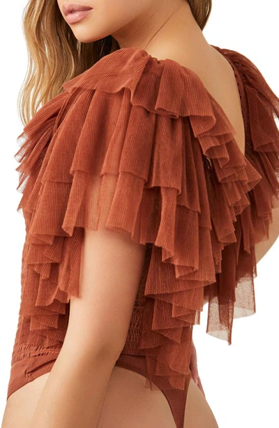 Shop Free People Kill The Lights Tiered Sleeve Bodysuit In Brown