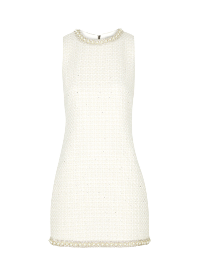 Shop Alice And Olivia Coley Embellished Tweed Mini Dress In Off White