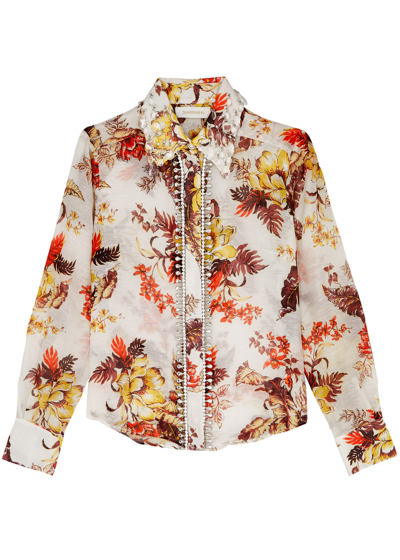 Shop Zimmermann Matchmaker Embellished Linen-blend Shirt In Multicoloured