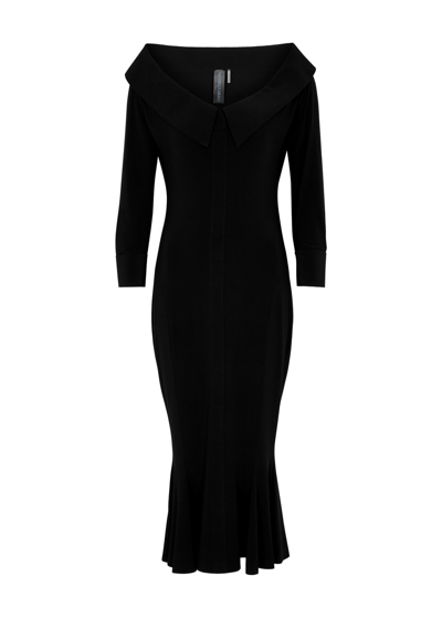 Norma Kamali Off-the-shoulder Jersey Midi Dress In Black