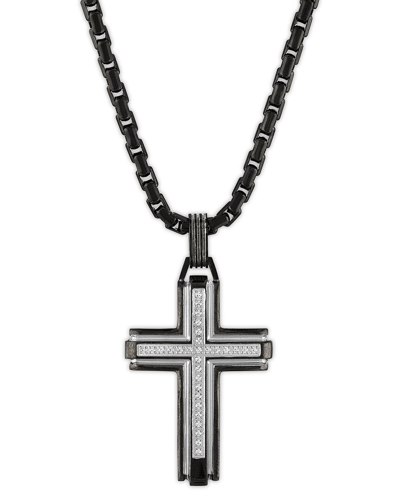 Shop Esquire Men's Jewelry Stainless Steel 0.20 Ct. Tw. Diamond Cross Pendant Necklace
