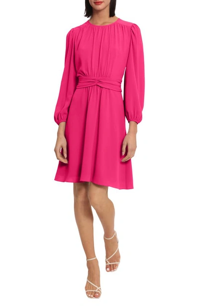 Shop Donna Morgan Ruched Waist Fit & Flare Dress In Pink Peacock