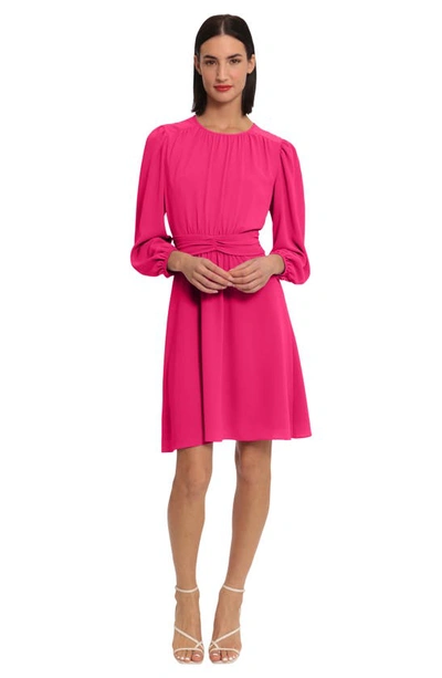 Shop Donna Morgan Ruched Waist Fit & Flare Dress In Pink Peacock