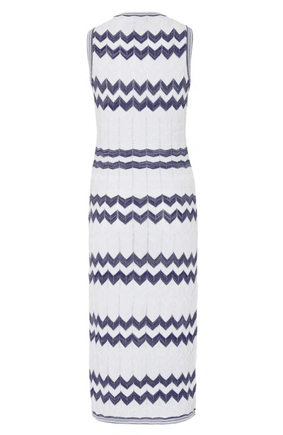 Shop Milly Oversize Zigzag Knit Midi Dress In Navy/ Ecru