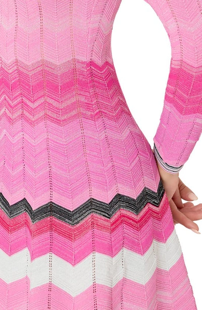 Shop Milly Zigzag Long Sleeve Knit Fit & Flare Minidress In Pink Multi